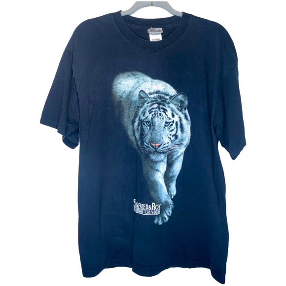 Y2K Vintage Siegfried & Roy Las Vegas White Tiger Black T-Shirt size Large - Picture 1 of 6